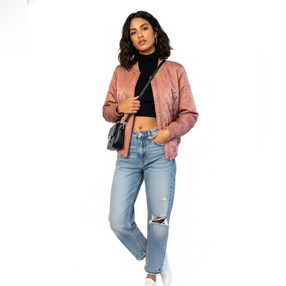 Forever 21 Plus Dusty Rose Quilted Bomber Jacket 1X Streetcore Athleisure